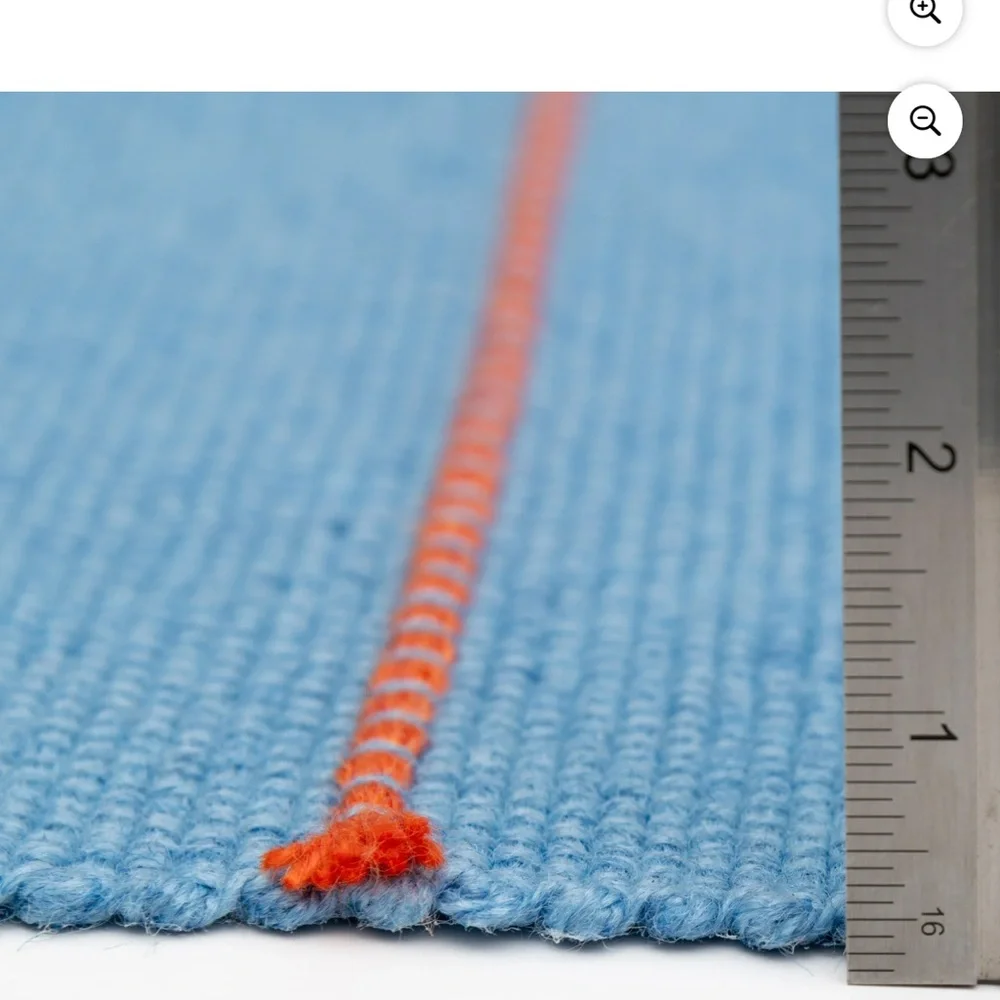 Blue and Orange Striped Fringe Rug